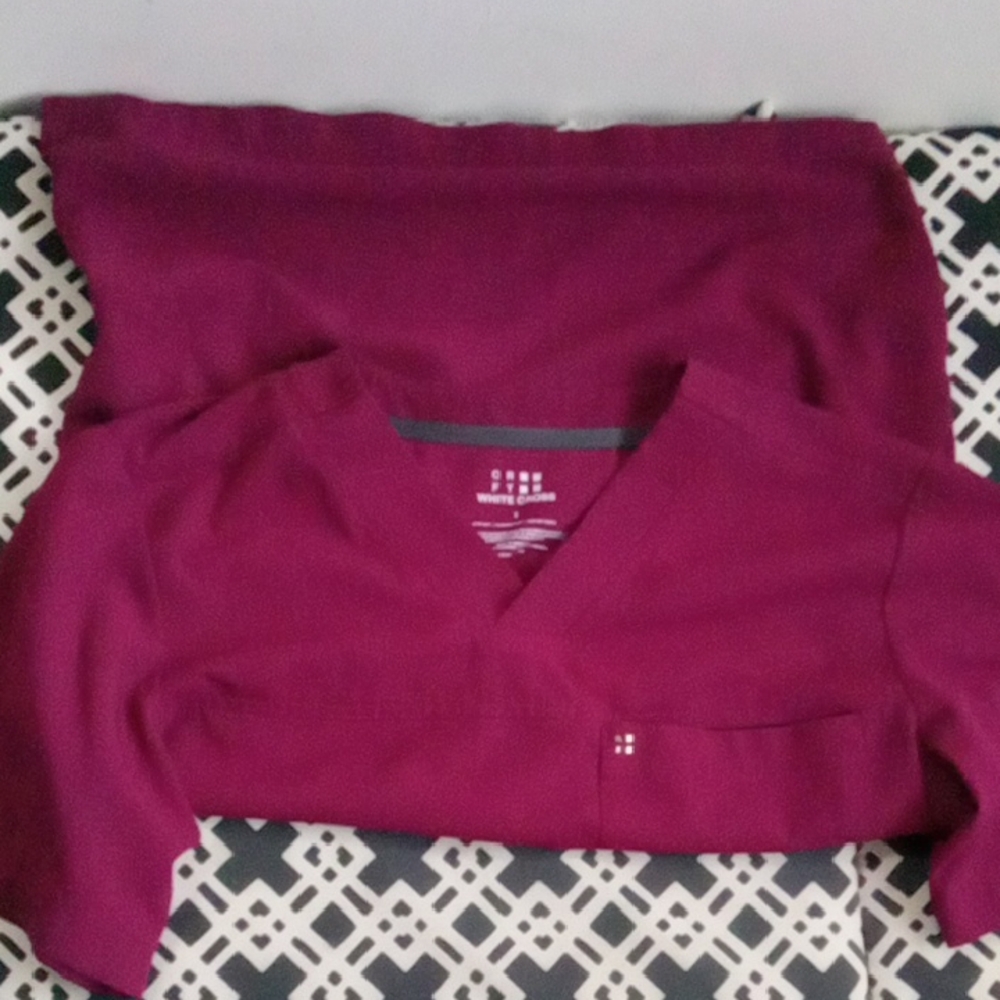 White Cross V-Neck Scrub Top Rich Burgundy